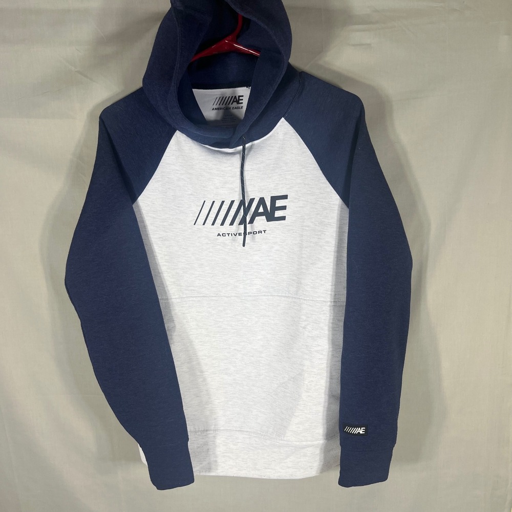 American Eagle Active Sport Hoodie Navy Grey Mens Small